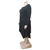 Round Neck Long Sleeve Irregular Plus Size Dress