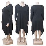 Round Neck Long Sleeve Irregular Plus Size Dress
