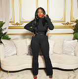 High Neck Long Sleeve T Shirt Flared Pants Set FOS-8111