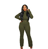High Neck Long Sleeve T Shirt Flared Pants Set FOS-8111