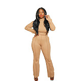 High Neck Long Sleeve T Shirt Flared Pants Set FOS-8111