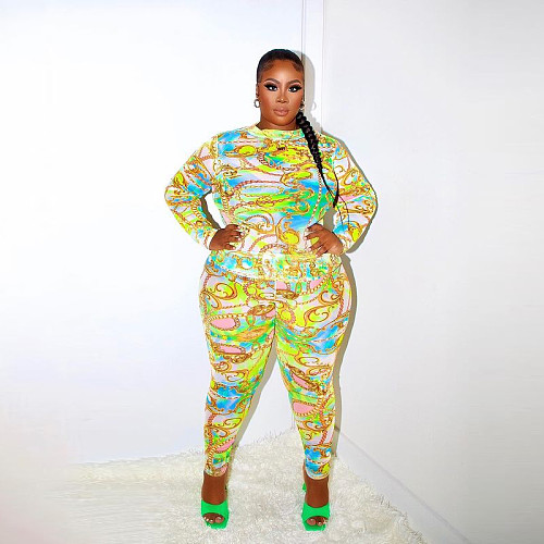 Print Long Sleeve T-shirts 2 Piece Pants Set JLY-19258