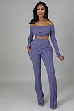 Off Shoulder Long Sleeve Top Flared Pants Set