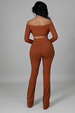 Off Shoulder Long Sleeve Top Flared Pants Set