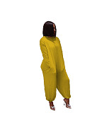 Solid Long Sleeve O Neck Loose Fit Jumpsuit