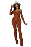 Off Shoulder Long Sleeve Top Flared Pants Set