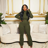 High Neck Long Sleeve T Shirt Flared Pants Set FOS-8111
