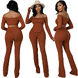 Off Shoulder Long Sleeve Top Flared Pants Set