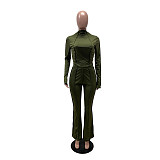 High Neck Long Sleeve T Shirt Flared Pants Set FOS-8111
