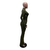 High Neck Long Sleeve T Shirt Flared Pants Set FOS-8111