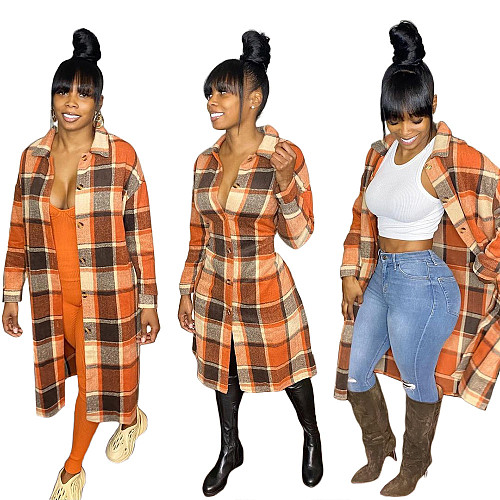 Classic Plaid Single-breasted Woolen Coat SH-390225
