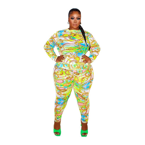 Print Long Sleeve T-shirts 2 Piece Pants Set JLY-19258