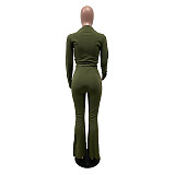 High Neck Long Sleeve T Shirt Flared Pants Set FOS-8111