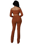 Off Shoulder Long Sleeve Top Flared Pants Set