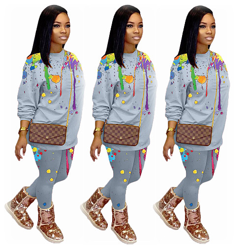 Splash Ink Print T Shirt Pencil Pants Set