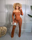 Off Shoulder Long Sleeve Top Flared Pants Set