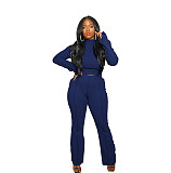 High Neck Long Sleeve T Shirt Flared Pants Set FOS-8111