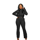 High Neck Long Sleeve T Shirt Flared Pants Set FOS-8111