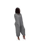 Solid Long Sleeve O Neck Loose Fit Jumpsuit