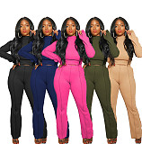High Neck Long Sleeve T Shirt Flared Pants Set FOS-8111