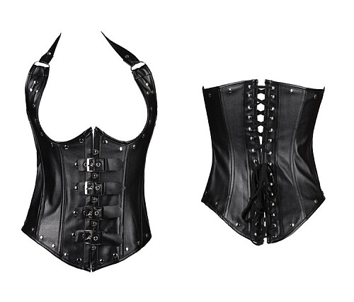 Faux Leather Studded Gothic Court Corset ONY-508