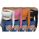 Knitted Off Shoulder Long Sleeve Cut Out Tops ANDI-1009