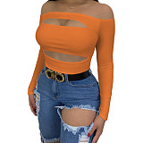 Knitted Off Shoulder Long Sleeve Cut Out Tops ANDI-1009