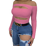 Knitted Off Shoulder Long Sleeve Cut Out Tops ANDI-1009