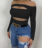 Knitted Off Shoulder Long Sleeve Cut Out Tops ANDI-1009