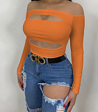 Knitted Off Shoulder Long Sleeve Cut Out Tops ANDI-1009