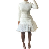 Mesh Patchwork Turtleneck Sweater Dress AIL-192