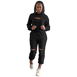 Hollow Hole Hooded Sweatshirt And Pants Set TE-4354