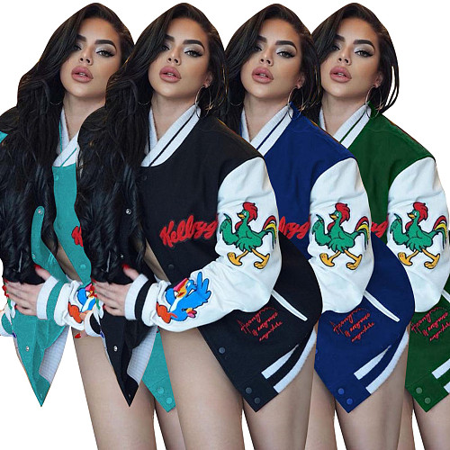 Embroidered Single-breasted Baseball Jacket MEM-88401