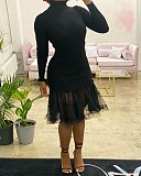 Mesh Patchwork Turtleneck Sweater Dress AIL-192