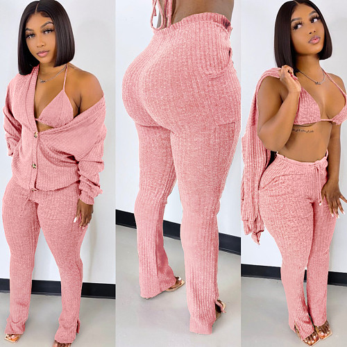 Sweater Cardigan+Bra+Long Pants Set ASL-6519