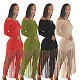 Solid Off Shoulder Long Sleeve Tassel Dress MTY-6598