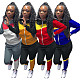 Color Block Zipper Hoodies Two Piece Pants Set LM-8290