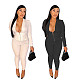 Solid Color Blazer Crop Top Skinny Pants Set BN-9305