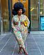 Printed Bandage Crop Top Wide Leg Pants Set JINGJ-6014
