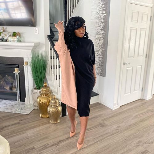 Irregular Patchwork Long Sleeve Loose Dress JINGJ-6021