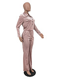 Velvet Button Crop Jacket Joggers Pants Set BOMM-09673