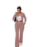 Velvet Button Crop Jacket Joggers Pants Set BOMM-09673