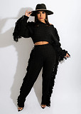 Solid Tassel Sweater Crop Top And Pants Set TR-1186