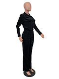 Velvet Button Crop Jacket Joggers Pants Set BOMM-09673