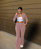 Velvet Button Crop Jacket Joggers Pants Set BOMM-09673