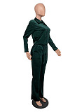 Velvet Button Crop Jacket Joggers Pants Set BOMM-09673