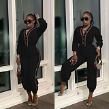Patchwork Long Sleeve V Neck Bandage Jumpsuit MAE-2130