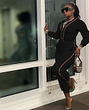 Patchwork Long Sleeve V Neck Bandage Jumpsuit MAE-2130
