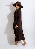 Cardigan Coat+Sleeveless Lace Up Vest Dress Set OSM-3328