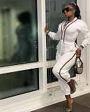 Patchwork Long Sleeve V Neck Bandage Jumpsuit MAE-2130
